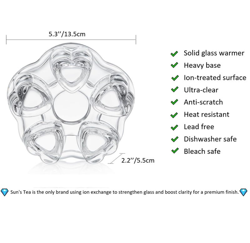 Sun's Tea Universal Solid Crystal Glass Ultra Clear Teapot Warmer | Tea Warmer | Teapot Heating Base | Tealight Warmer- Candle Never Flames Out - Image 2